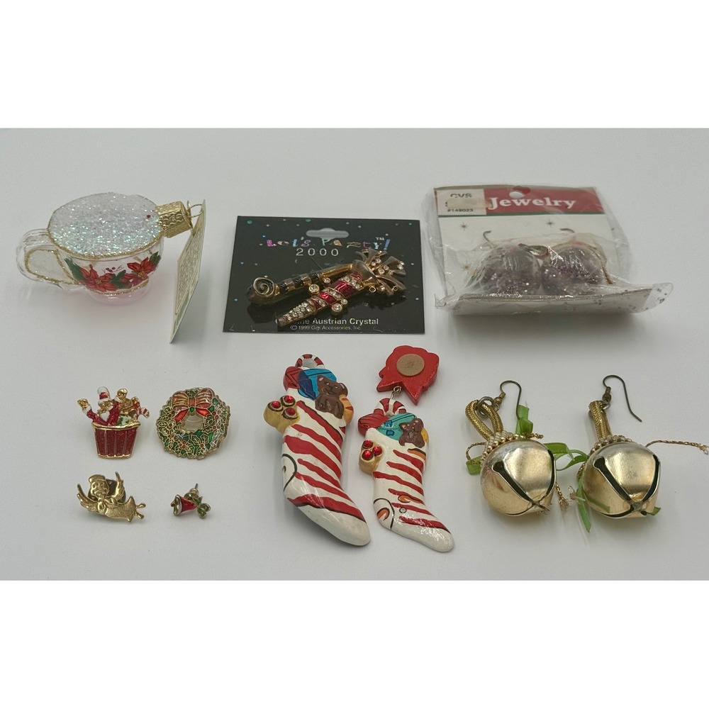 Vintage Christmas Jewelry & Ornament Lot Old World Christmas Gigi Crystal Brooch